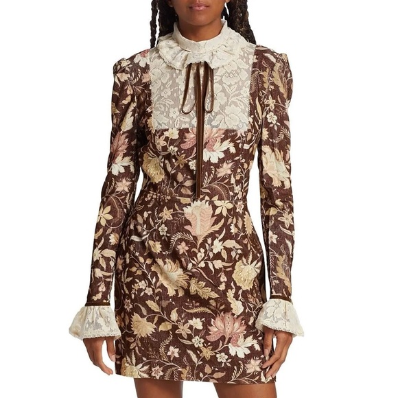ALÉMAIS Lucianna Corduroy & Lace Minidress - Picture 1 of 11